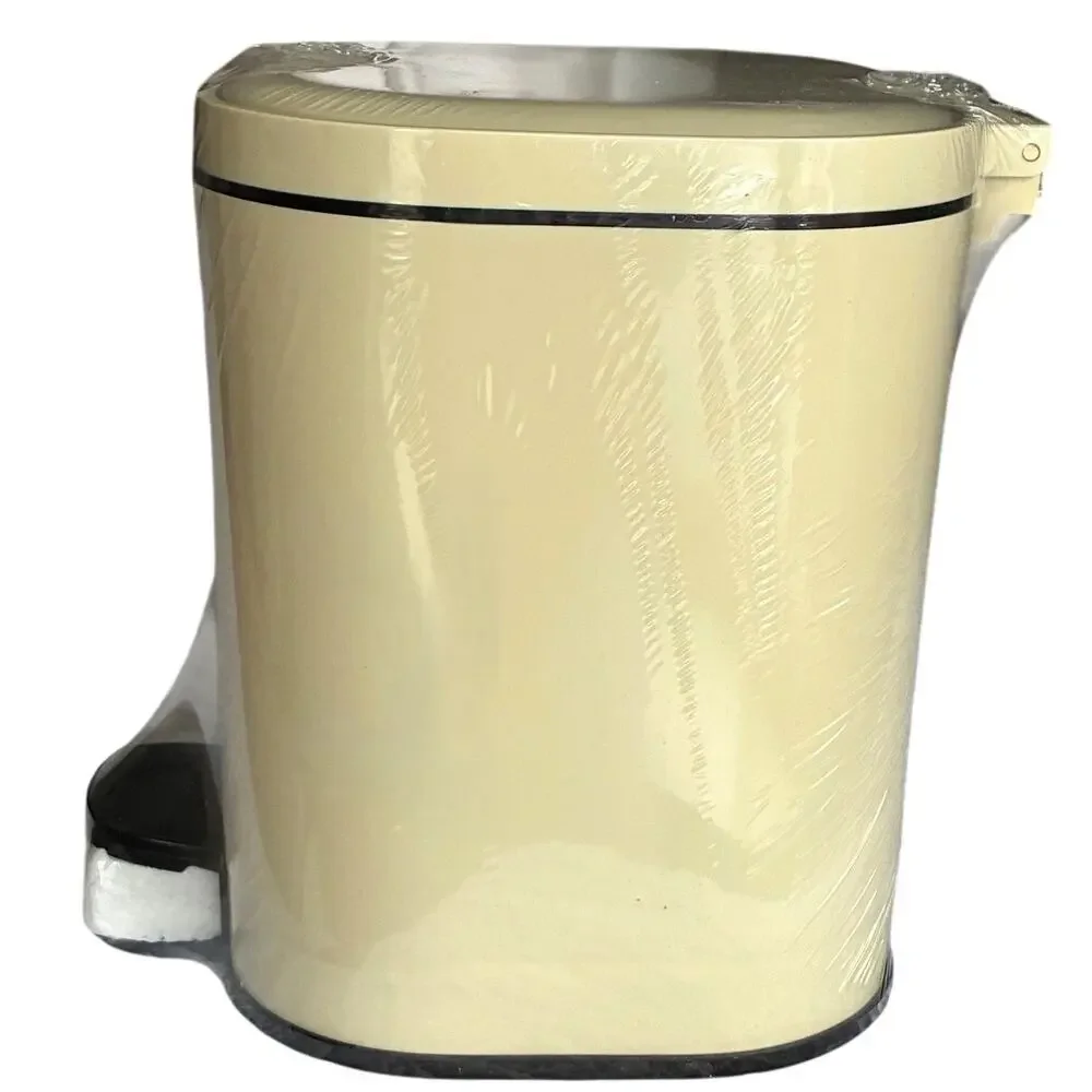 BRAND NEW ~ Small Beige Bathroom Step On Flip Top Trash Can Wastebasket ~ 8L
